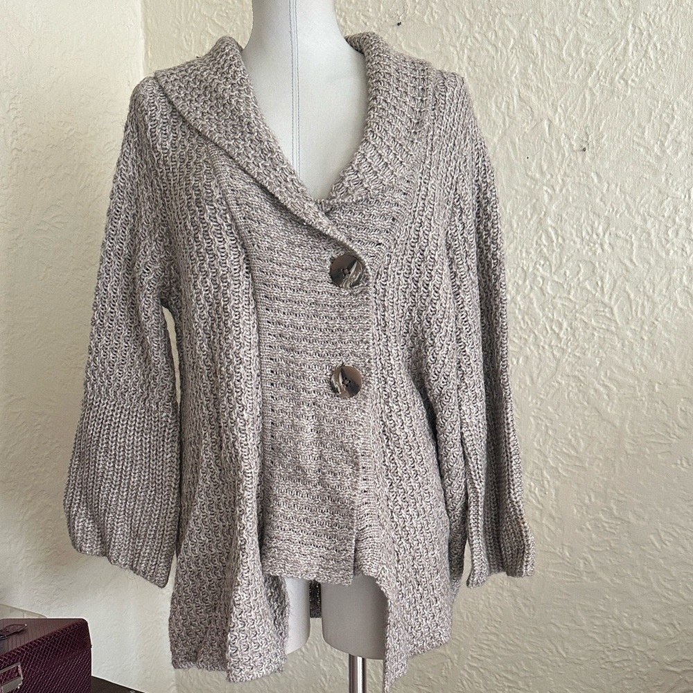 J. Jill Neutral Shawl Collar Bell Sleeve Cardigan Sweater NWT FLAW Alpaca Wool